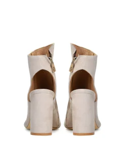 Beżowe botki peep toe damskie