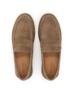 Beżowe zamszowe loafersy na podeszwie typu sneakers