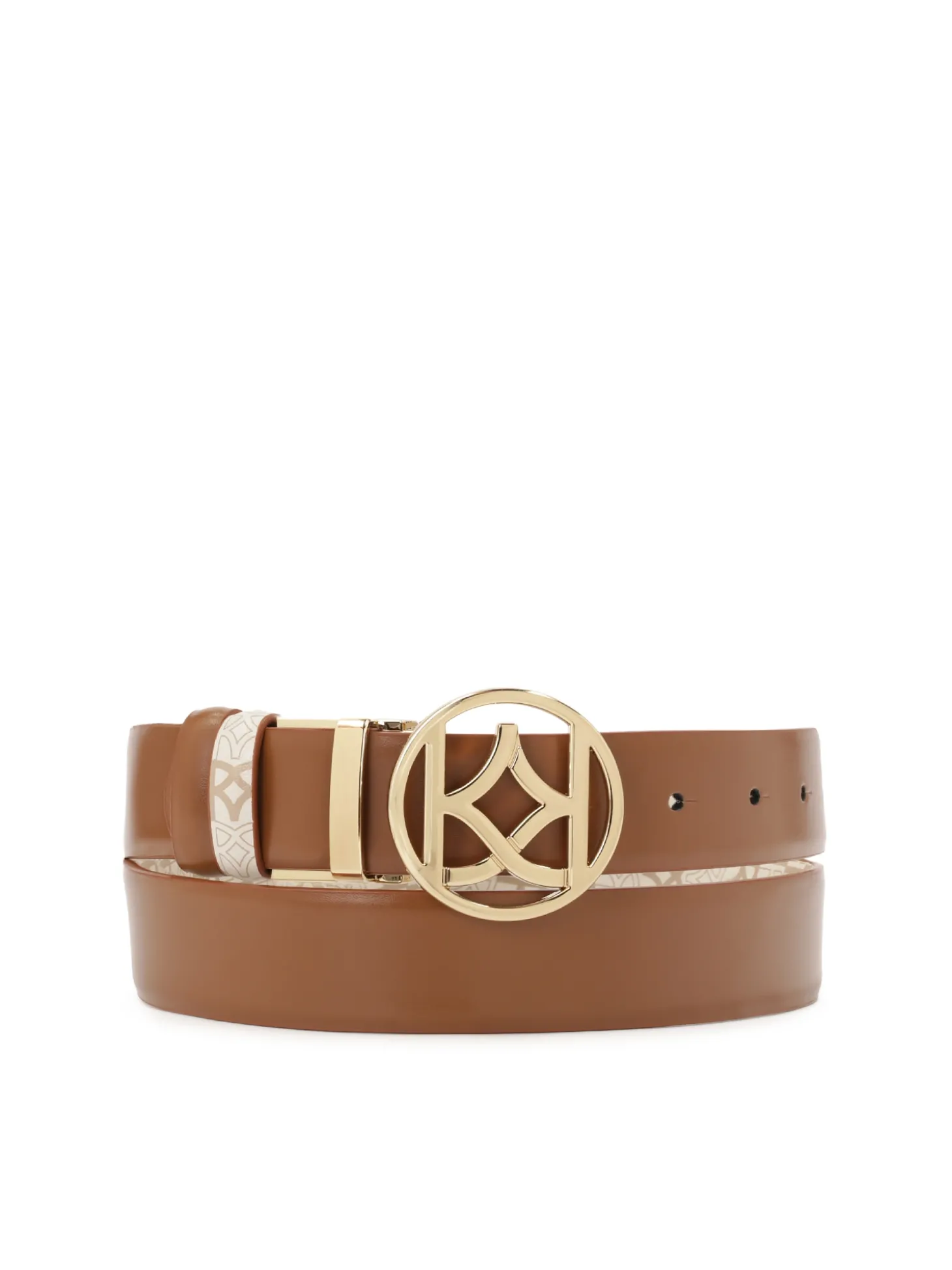 Beżowo-brązowy pasek dwustronny w monogramy