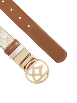 Beżowo-brązowy pasek dwustronny w monogramy