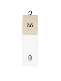Białe skarpety z prążkowaną górą i logo