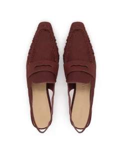 Bordowe czółenka slingback z włosiem