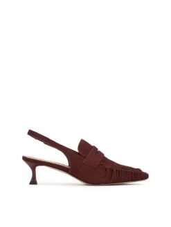 Bordowe czółenka slingback z włosiem