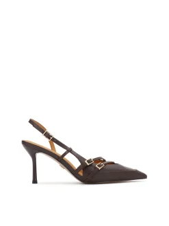 Brązowe czółenka slingback z paskami