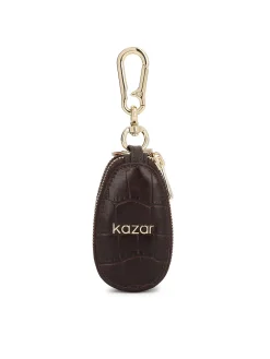 Brązowe etui na klucze ze skóry w tłoczony wzór