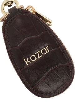 Brązowe etui na klucze ze skóry w tłoczony wzór
