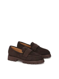 Brązowe półbuty slip on z zamszu