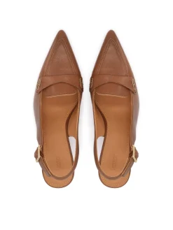 Brązowe skórzane czółenka slingback