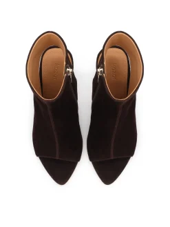Ciemnobrązowe botki peep toe na smukłej szpilce