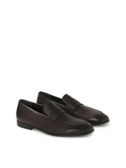 Ciemnobrązowe skórzane loafersy