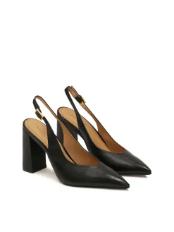Czarne czółenka slingback na szerokim obcasie