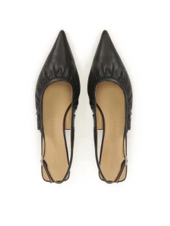 Czarne czółenka slingback z marszczoną cholewką