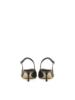 Czarne czółenka slingback z marszczoną cholewką