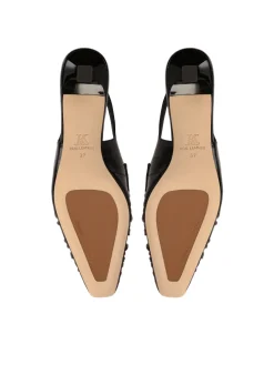 Czarne czółenka z otwartą piętą na obcasie typu slingback