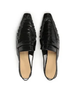 Czarne czółenka z otwartą piętą na obcasie typu slingback