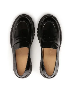 Czarne skórzane półbuty loafersy damskie