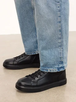 Czarne sneakersy za kostkę z naturalnej skóry
