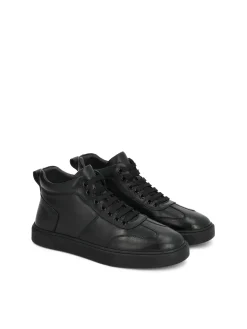 Czarne sznurowane sneakersy ze skóry