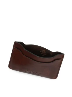 Eleganckie brązowe etui na karty z licowej skóry