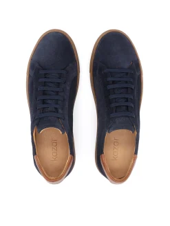 Granatowe męskie sneakersy z perforowanego zamszu