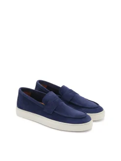 Granatowe półbuty slip on z zamszu