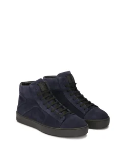 Granatowe sneakersy z wysoką sznurowaną cholewką