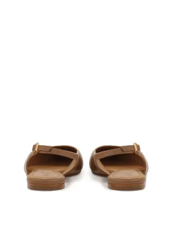 Jasnobrązowe płaskie czółenka slingback