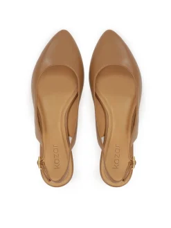 Jasnobrązowe płaskie czółenka slingback