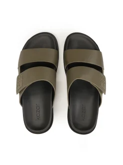 Khaki klapki z dwoma paskami