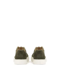 Khaki sneakersy z zamszu na białej podeszwie
