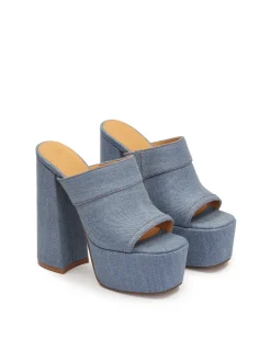 Klapki denim na platformie i wysokim obcasie