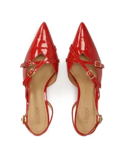 Lakierowane czerwone czółenka slingback
