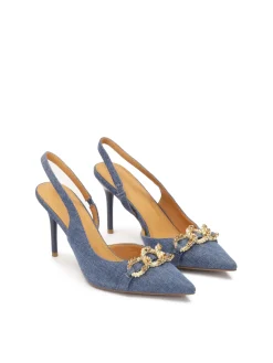 Niebieskie czółenka slingback z tkaniny denim