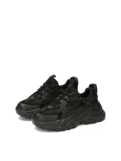 Nowoczesne czarne sneakersy damskie na grubej podeszwie