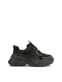 Nowoczesne czarne sneakersy damskie na grubej podeszwie