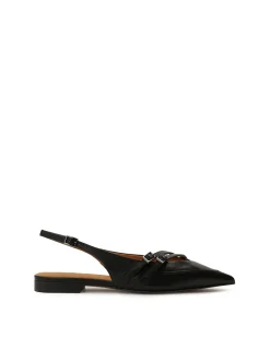 Płaskie czółenka slingback z czarnej skóry