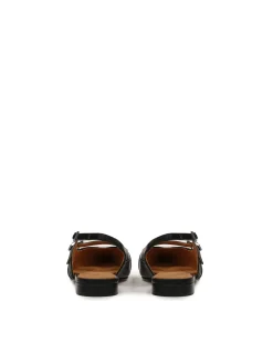 Płaskie czółenka slingback z czarnej skóry