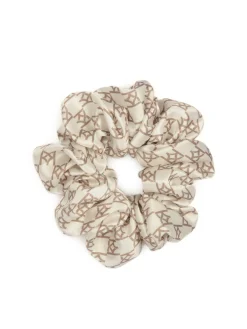 Satynowa gumka w brązowe monogramy KAZAR