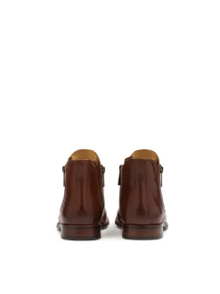 Skórzane botki męskie w koniakowym kolorze