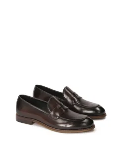 Skórzane brązowe loafersy męskie