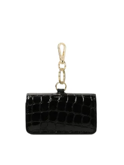 Skórzane czarne etui na klucze z monogramem KAZAR