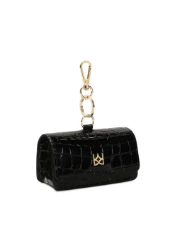 Skórzane czarne etui na klucze z monogramem KAZAR