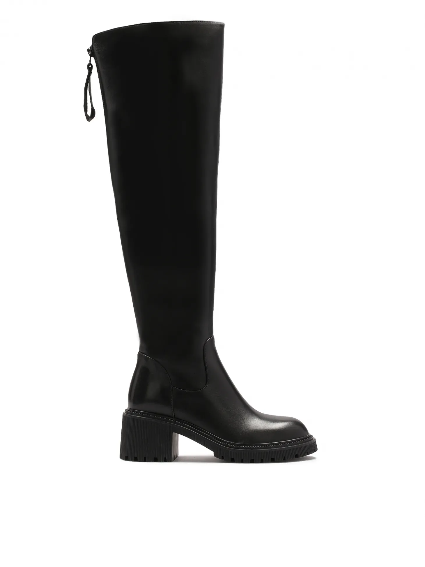 Skórzane czarne kozaki z cholewką pod kolano