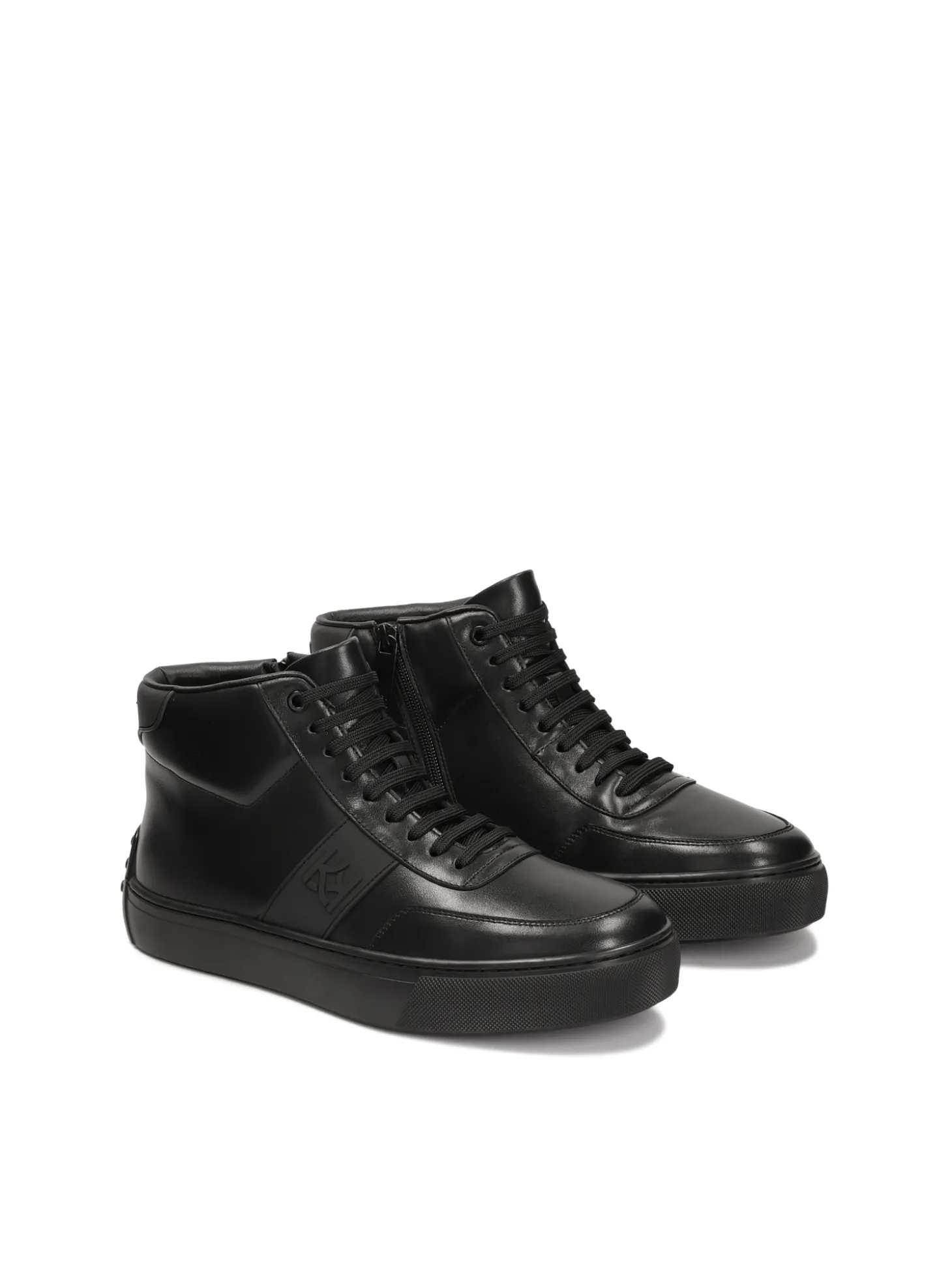Sneakersy skórzane z wysoką cholewką i monogramem