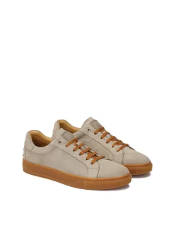 Zamszowe sneakersy taupe z brązowymi dodatkami