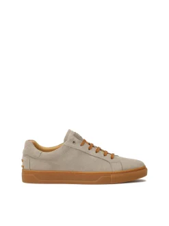 Zamszowe sneakersy taupe z brązowymi dodatkami